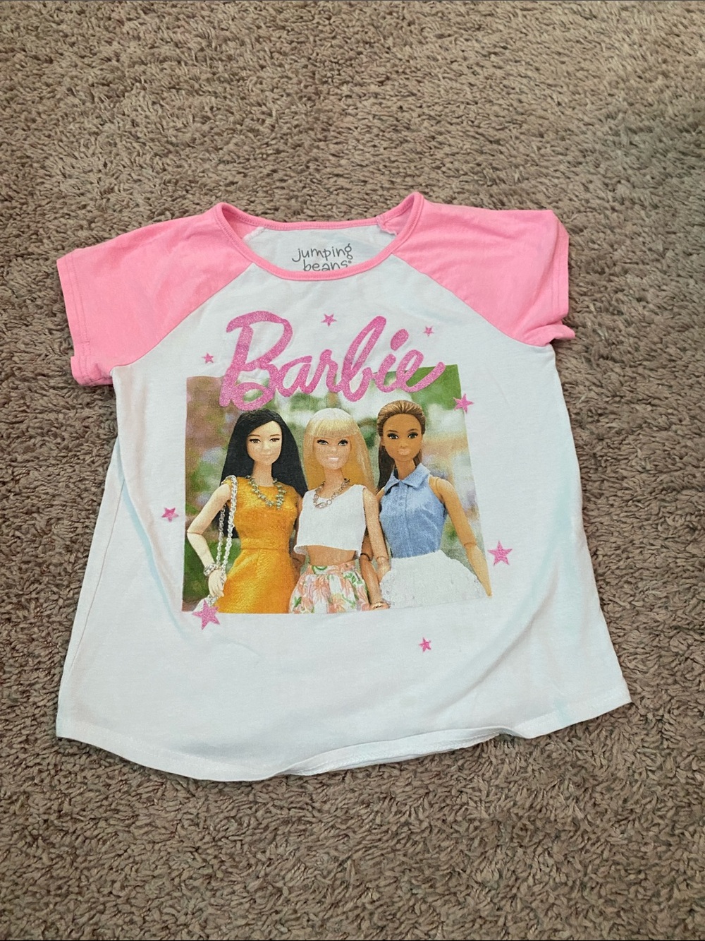 Jumping Beans Barbie Graphic Raglan Tee - Pink & White